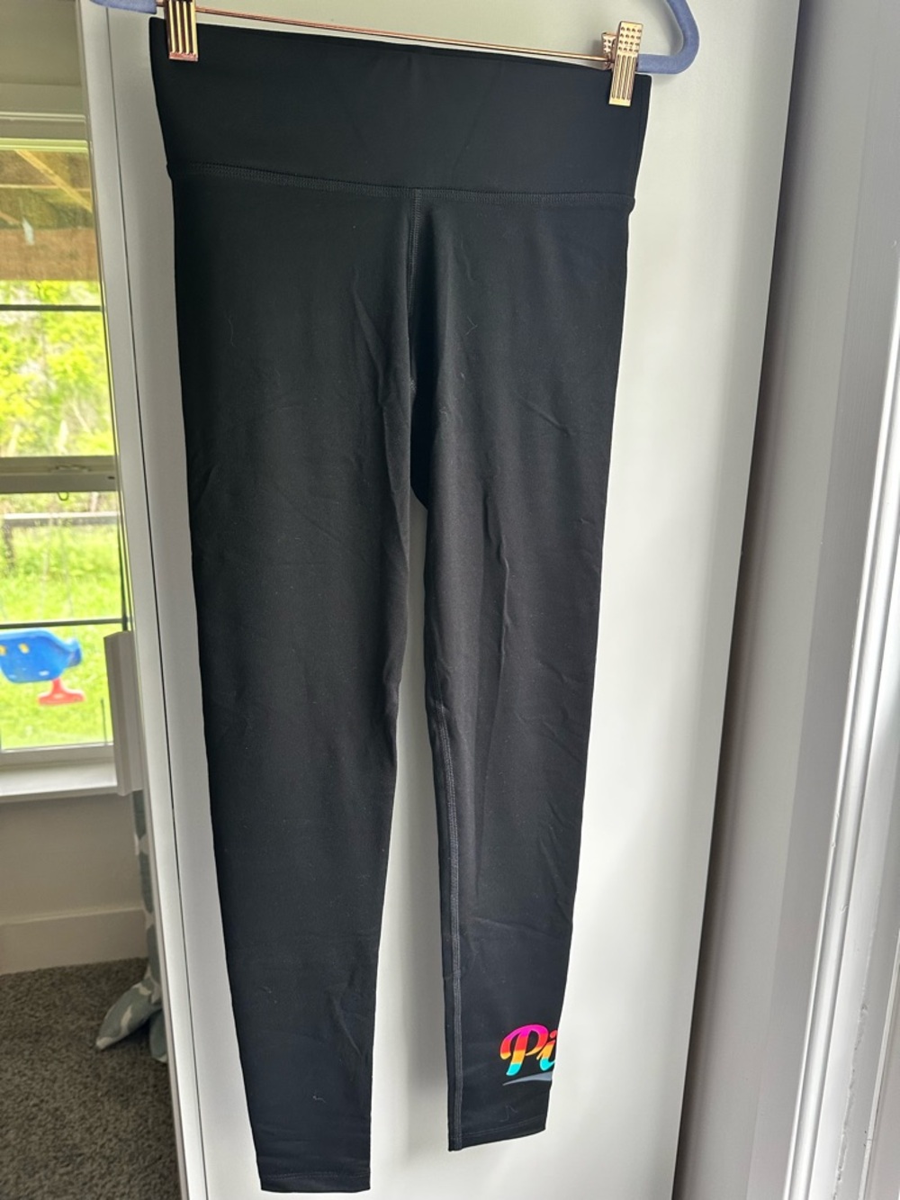 Victoria's Secret Black Leggings with Rainbow Logo Accent